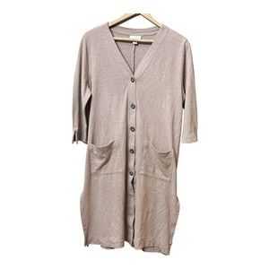 Pure Jill J.Jill Womens Cardigan SZ XSP Beige Duster Button Sweater Hemp Cotton